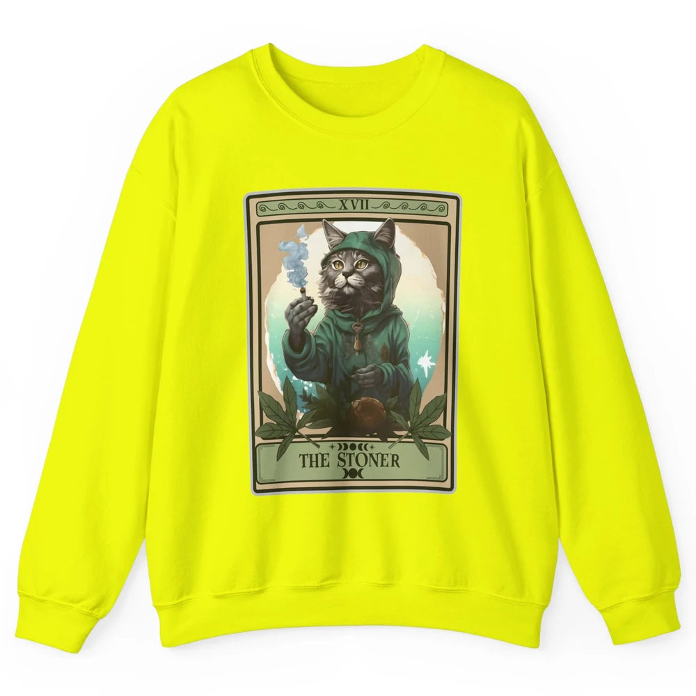 Vintage The Stoner Cat Tarot Card Weed Cannabis Marijuana Unisex Crewneck Sweatshirt