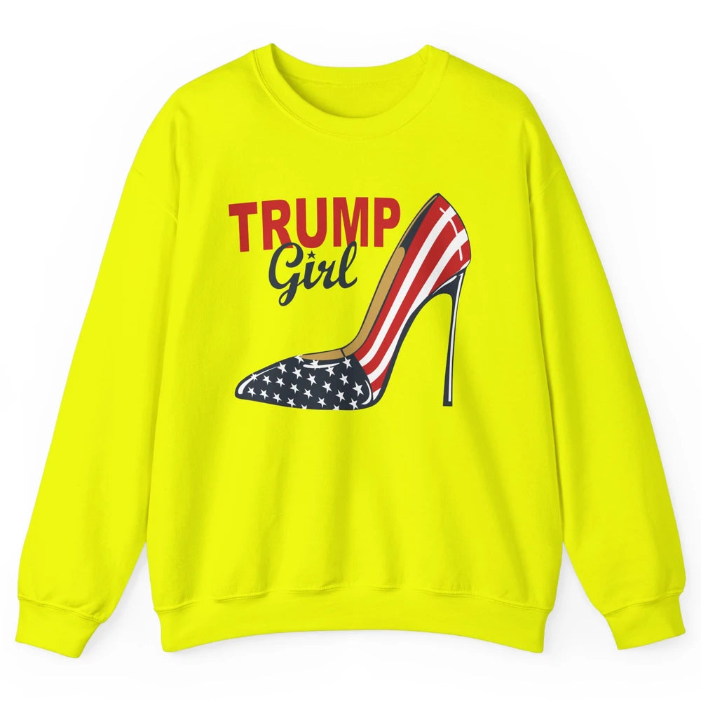 Trump Girl American Flag High Heels Republican Trump Support Unisex Crewneck Sweatshirt