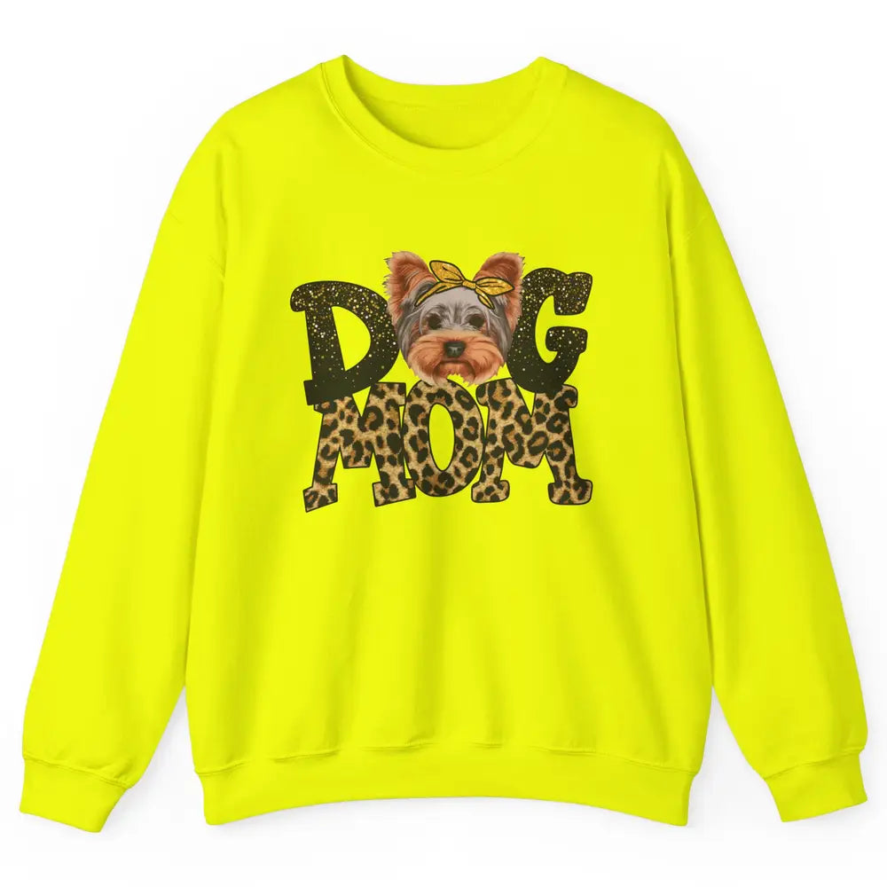 Yorkie Mom Bandana Dog Mom Leopard Yorkshire Dog Mother Gift Unisex Crewneck Sweatshirt