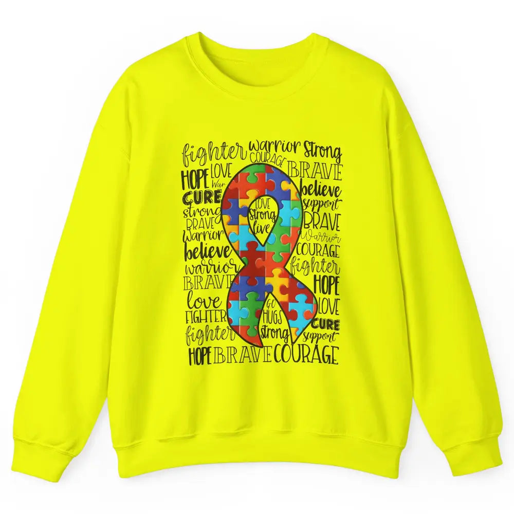 Autism Awareness Puzzles Ribbon Strong Brave Autism Support Unisex Crewneck Sweatshirt