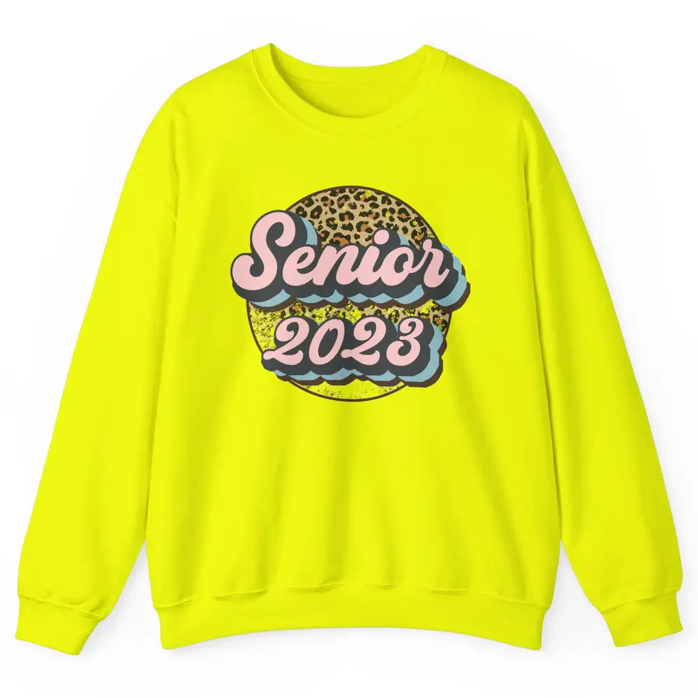 Retro Senior 2023 Leopard Back To School Western Graduation Unisex Crewneck Sweatshirt