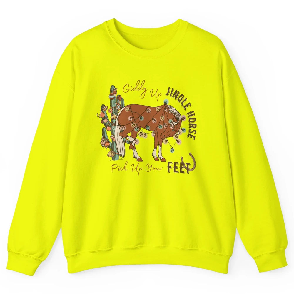 Giddy Up Jingle Horse Pick Up Your Feet Christmas Lights Unisex Crewneck Sweatshirt