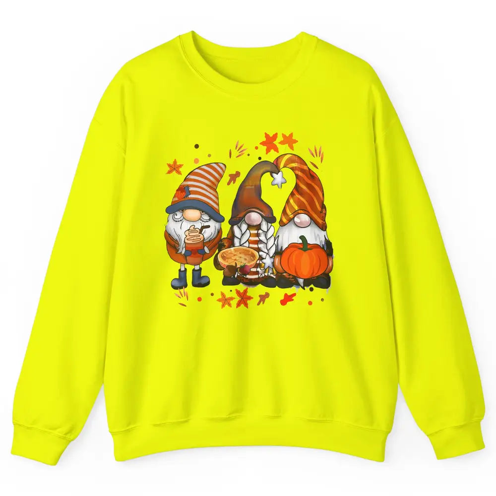 Retro Fall Gnomies Pumpkin Falling Leaves Thanksgiving Gnome Unisex Crewneck Sweatshirt