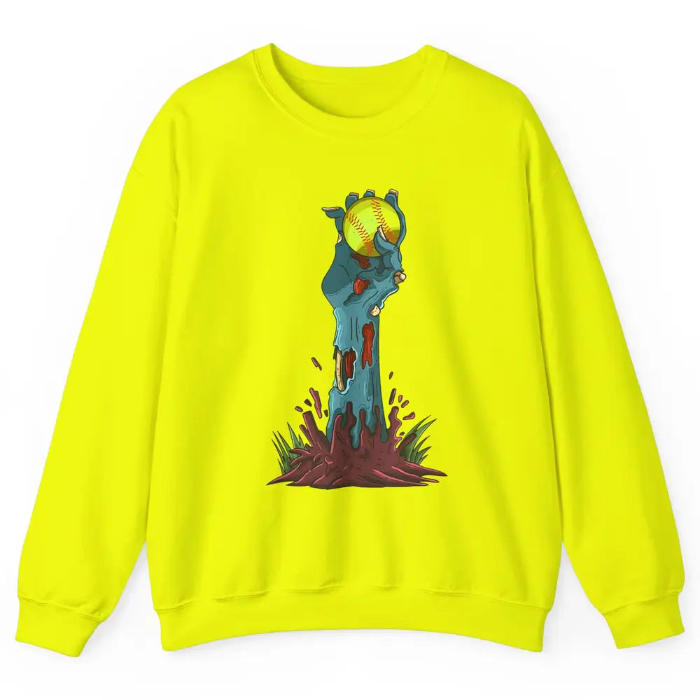 Zombie Hand Softball Funny Halloween Softball Scary Costume Unisex Crewneck Sweatshirt