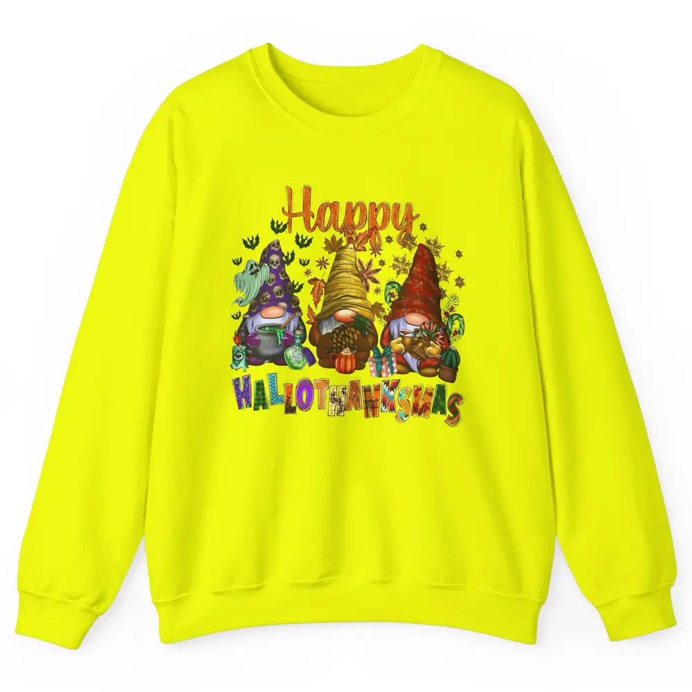 Funny Gnomes Happy Hallo-thank-mas Fall Pumpkin Thanksgiving Unisex Crewneck Sweatshirt