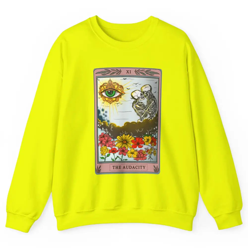 Retro Skeleton Riding Cloud The Audacity Tarot Card Rainbow Unisex Crewneck Sweatshirt