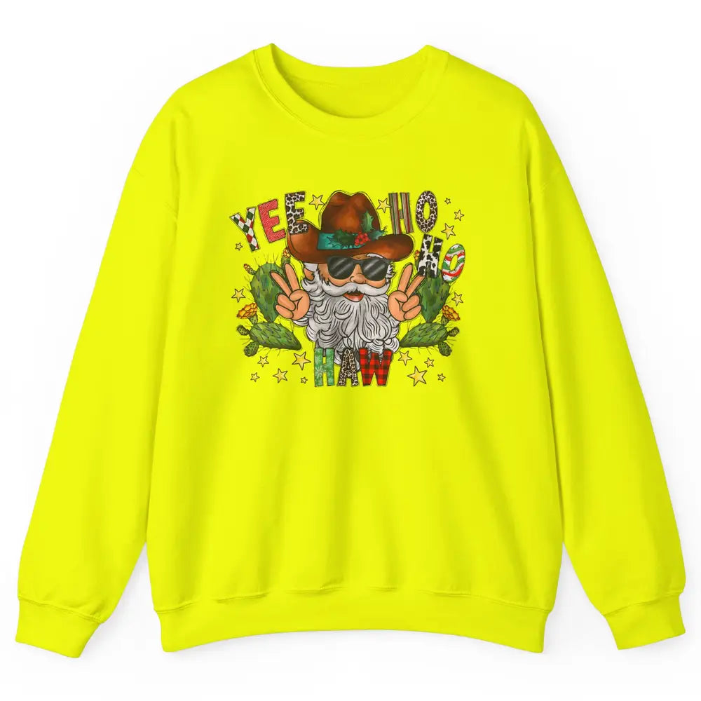 Leopard Santa Cowboy Yee Ho Haw Christmas Western Country Unisex Crewneck Sweatshirt