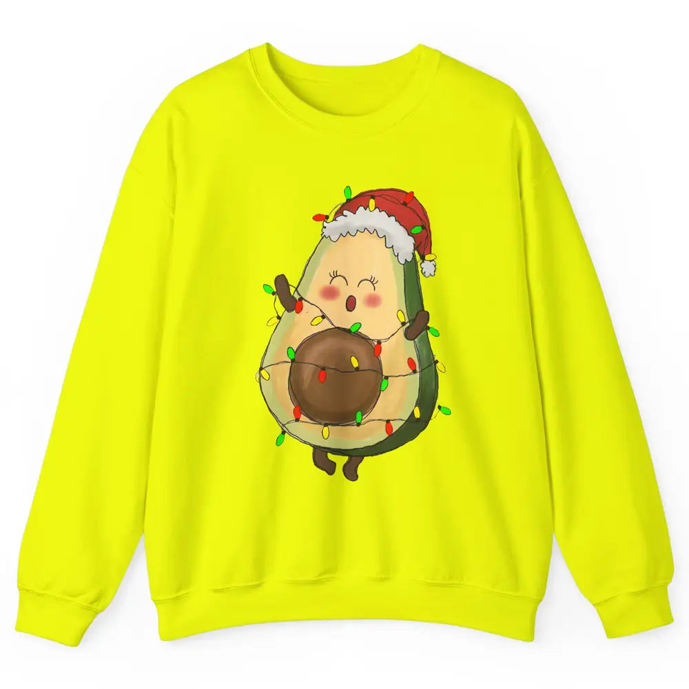 Avocado Santa Cute Avocado Christmas Lights Xmas Vegan Gift Unisex Crewneck Sweatshirt