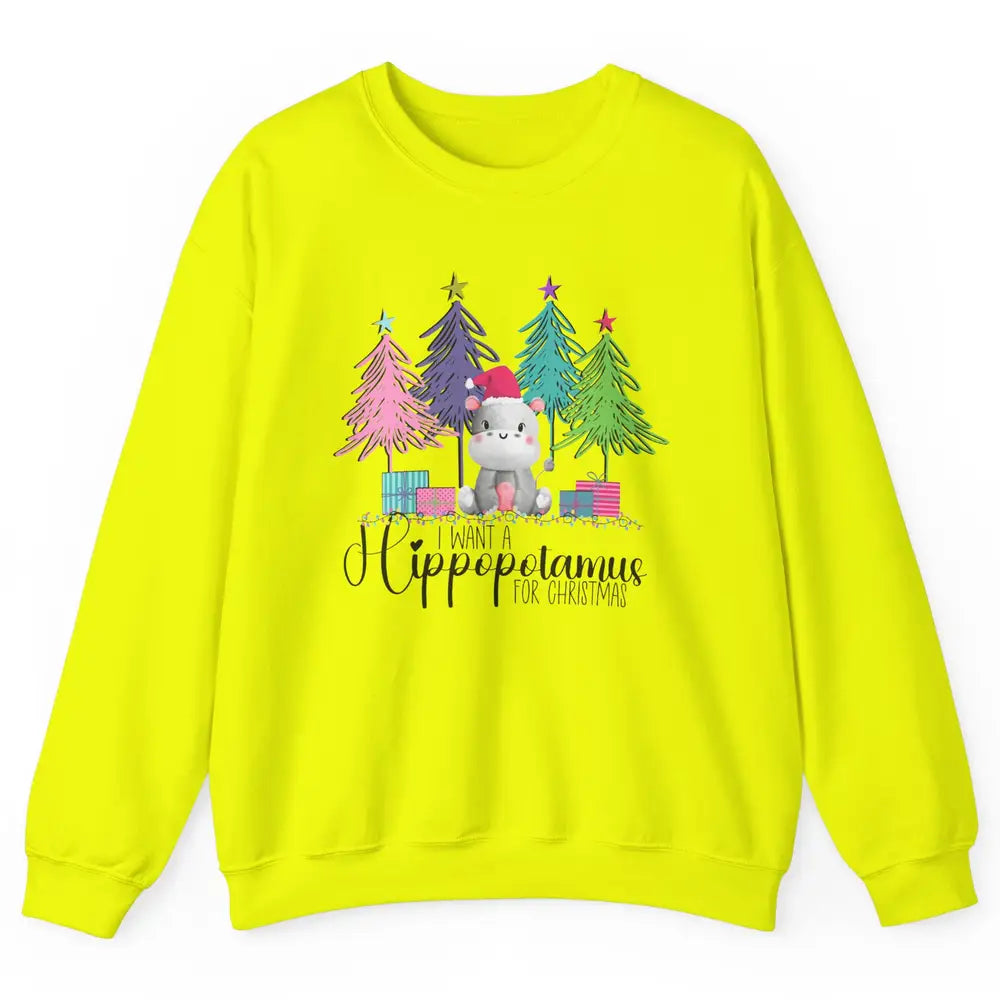 I Want A Hippopotamus For Christmas Tree Hippo Doodle Draw Unisex Crewneck Sweatshirt