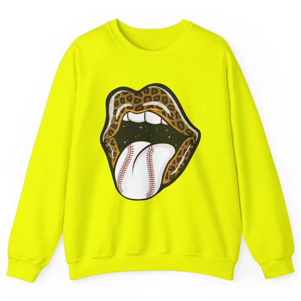 Baseball Lovers Leopard Lips Baseball Players Gift Unisex Crewneck Sweatshirt