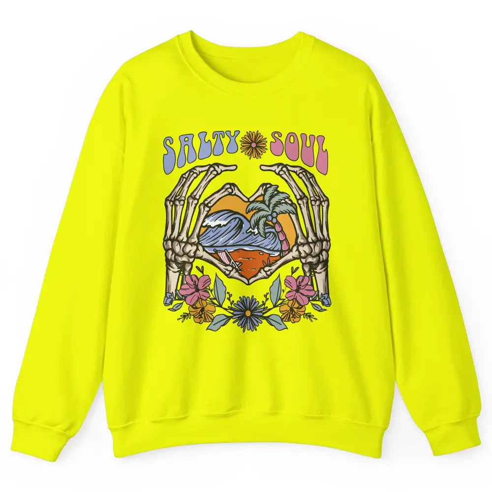 Retro Salty Beach Soul Floral Wave Skeleton Summer Vibes 70s Unisex Crewneck Sweatshirt