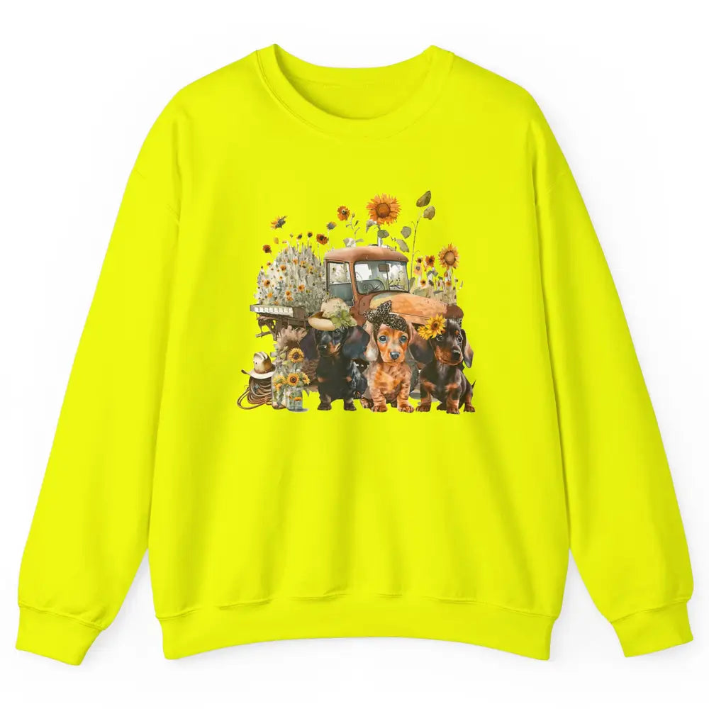 Vintage Truck And Sunflower Dachshund Mom Dachshund Lovers Unisex Crewneck Sweatshirt