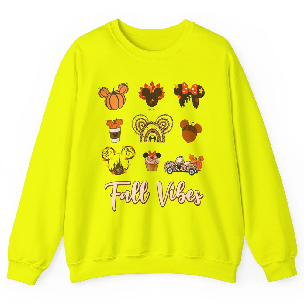 Retro Fall Vibes Pumpkin Turkey Halloween Fall Thanksgiving Unisex Crewneck Sweatshirt