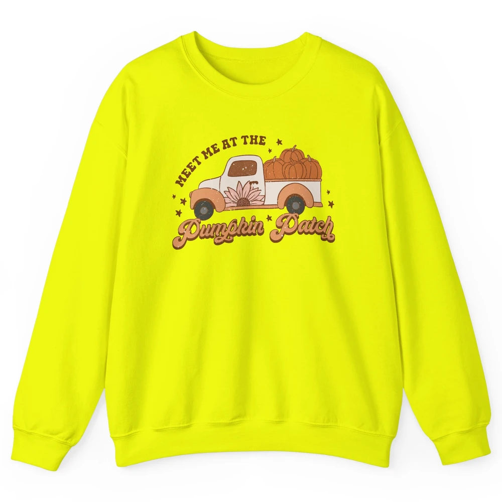 Retro Pumpkin Truck Meet Me At Pumpkin Patch Fall Halloween Unisex Crewneck Sweatshirt