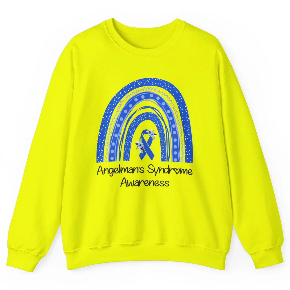 We Wear Blue Angelman's Syndrome Floral Blue Ribbon Rainbow Unisex Crewneck Sweatshirt