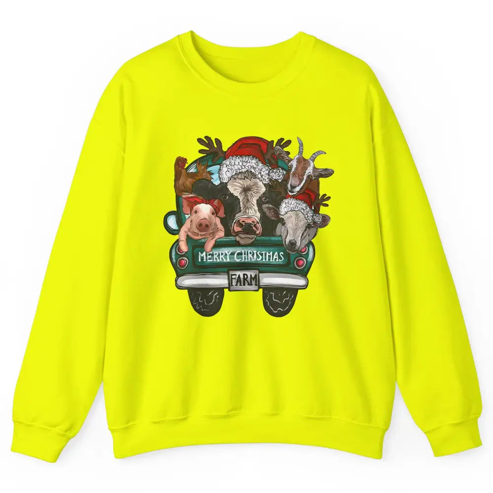 Heifer Merry Christmas Truck Pig Goat Farm Animals Christmas Unisex Crewneck Sweatshirt