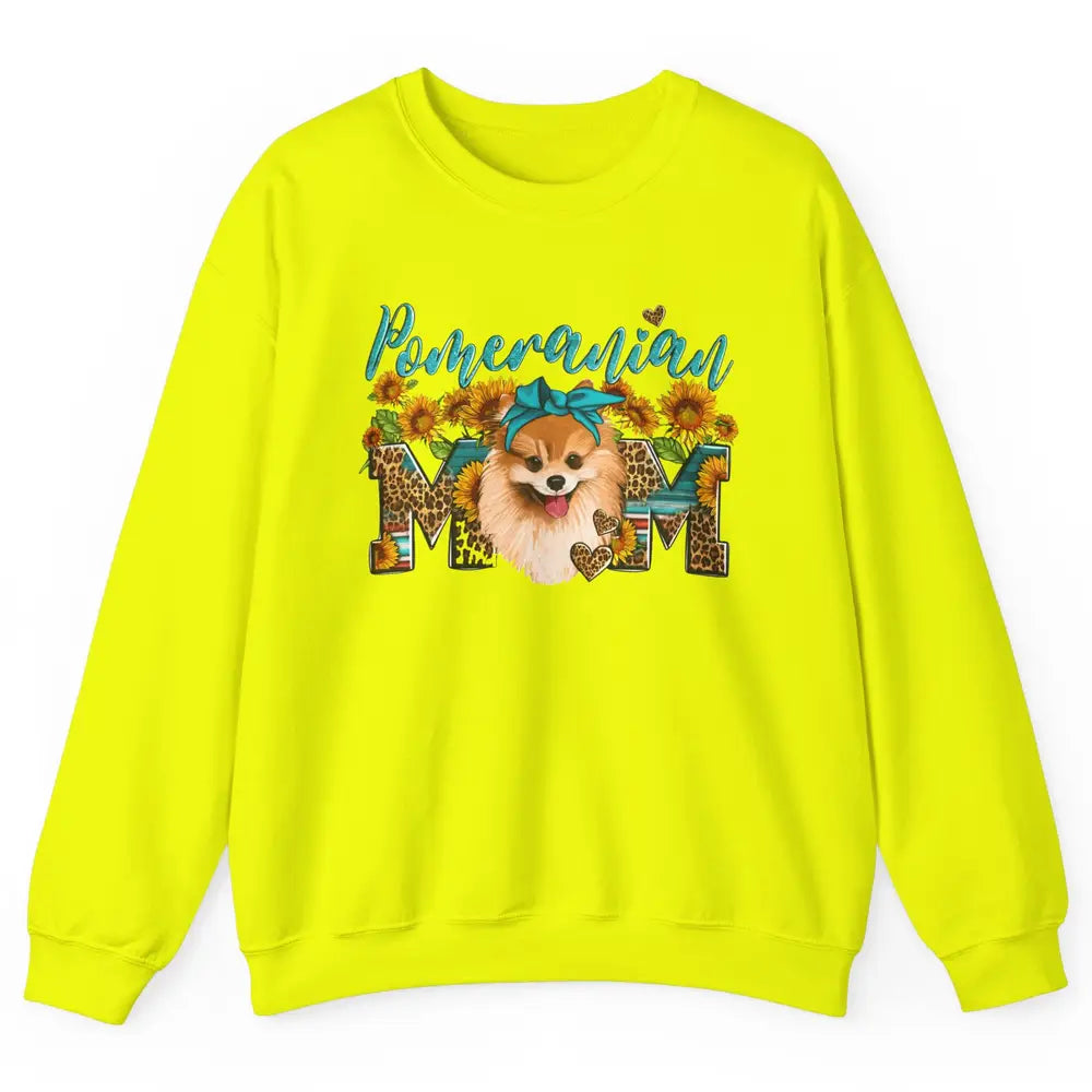 Sunflower Leopard Pomeranian Mom Western Pomeranian Dog Lady Unisex Crewneck Sweatshirt