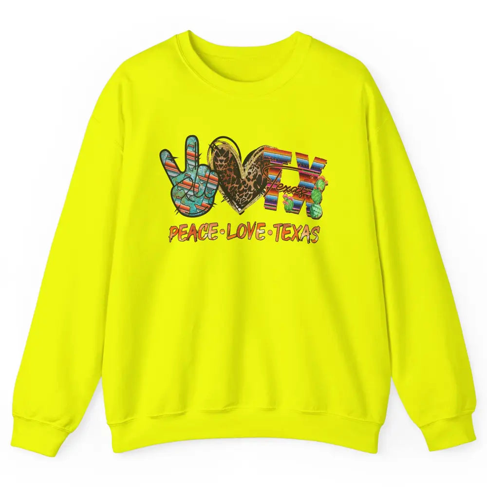 Retro Peace Love Texas Leopard Western Country Desert Cactus Unisex Crewneck Sweatshirt