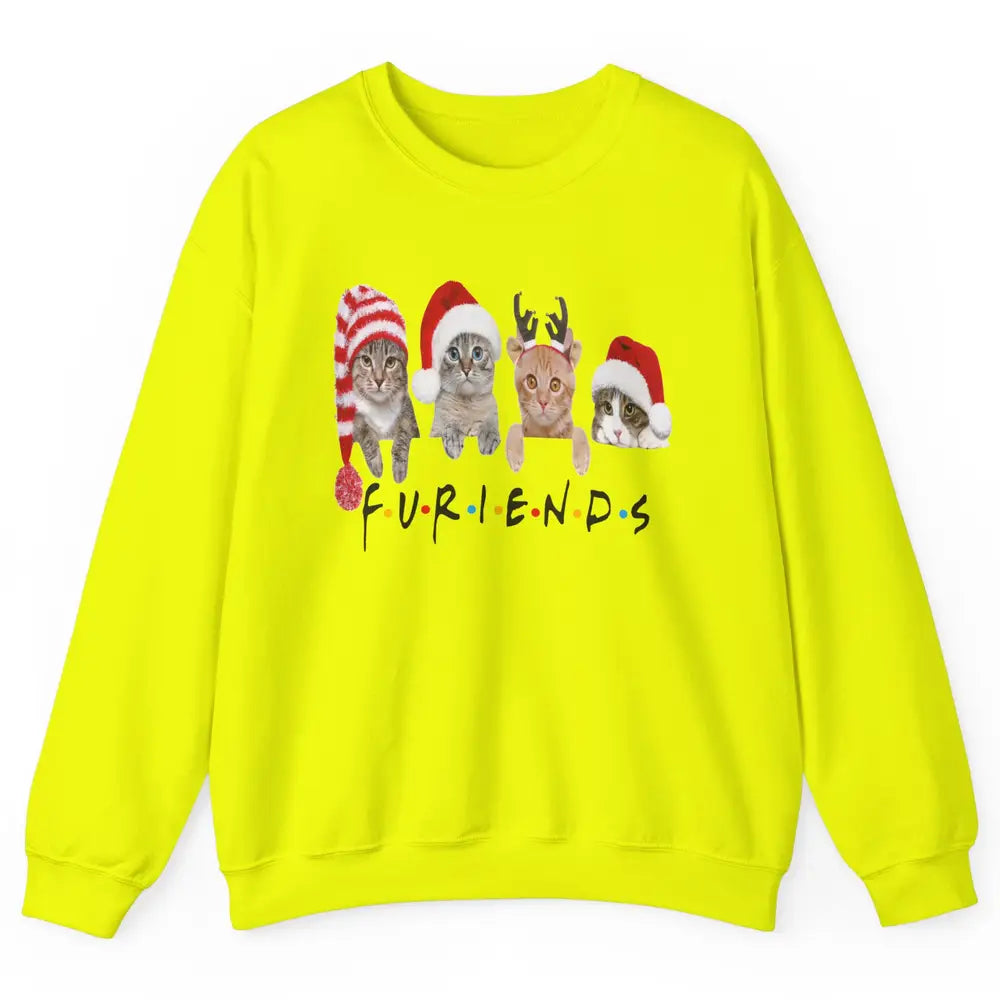 Funny Cat Furiends Merry Christmas Hat Santa Cat Lovers Gift Unisex Crewneck Sweatshirt