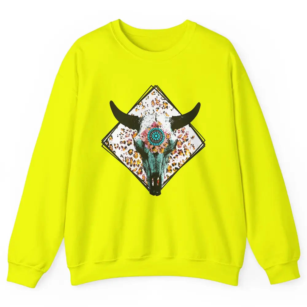 Aztec Heifer Steer Cow Skull Cowboy Gemstone Leopard Vintage Unisex Crewneck Sweatshirt