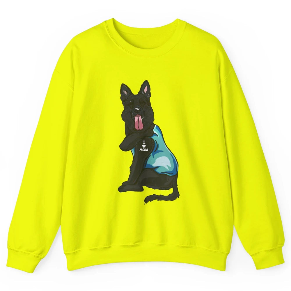 Black German Shepherd I Heart Mom Dog Mom Mother's Day Gift Unisex Crewneck Sweatshirt