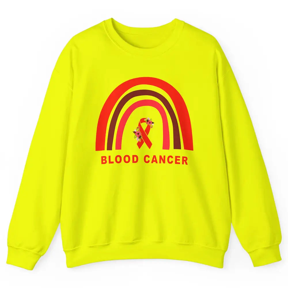 Blood Cancer Awareness Floral Red Ribbon Cute Rainbow Unisex Crewneck Sweatshirt