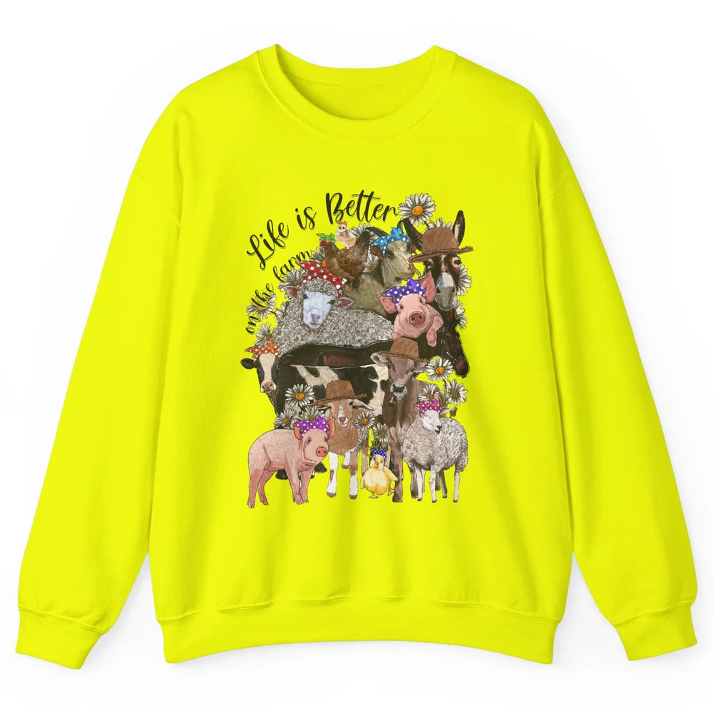 Western Animals Life Is Better On The Farm Pig Cow Donkey Unisex Crewneck Sweatshirt