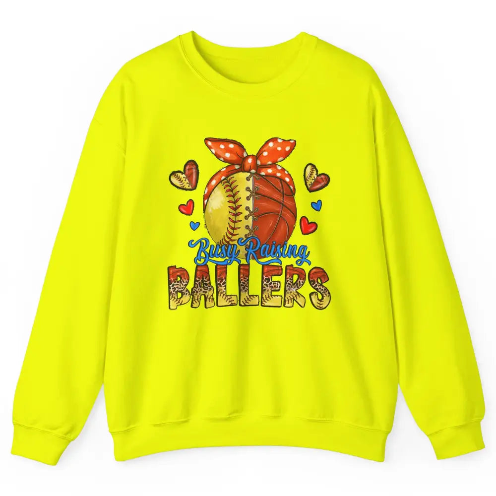 Busy Raising Ballers Softball And Basketball Mom Leopard Unisex Crewneck Sweatshirt