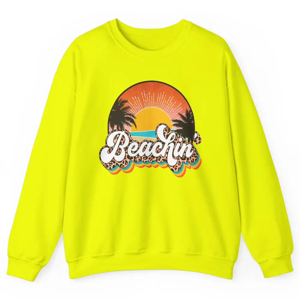 Beachin' Leopard Retro Summer Sunset Beach Lovers Vacation Unisex Crewneck Sweatshirt