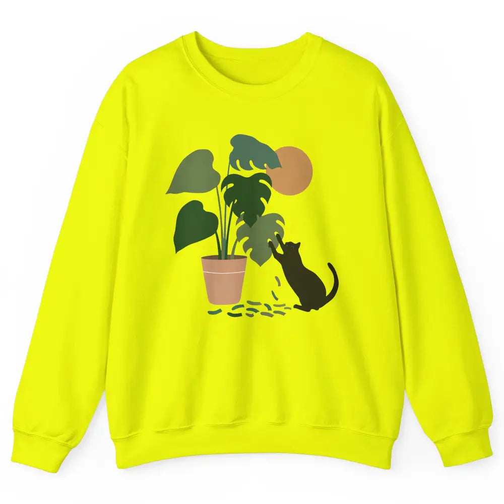 Black Cat And Plant The Making Of Monstera Garden Cat Lovers Unisex Crewneck Sweatshirt