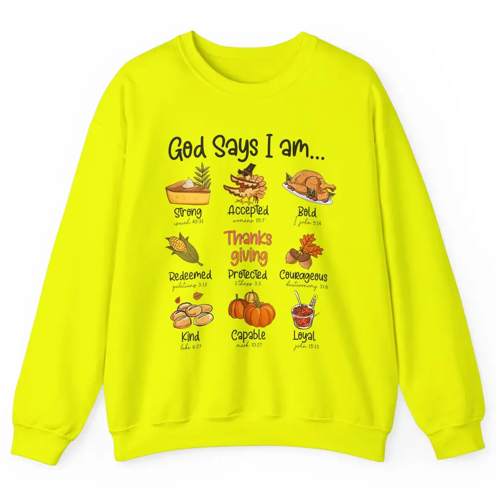 Retro Thanksgiving Turkey God Says I Am Bible Christian Fall Unisex Crewneck Sweatshirt