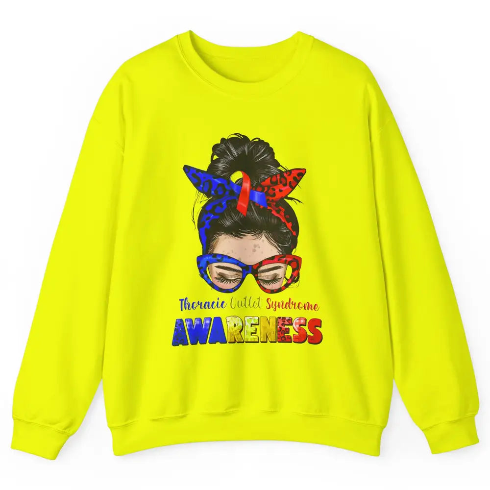 Thoracic Outlet Syndrome Ribbon Leopard Messy Bun Glasses Unisex Crewneck Sweatshirt