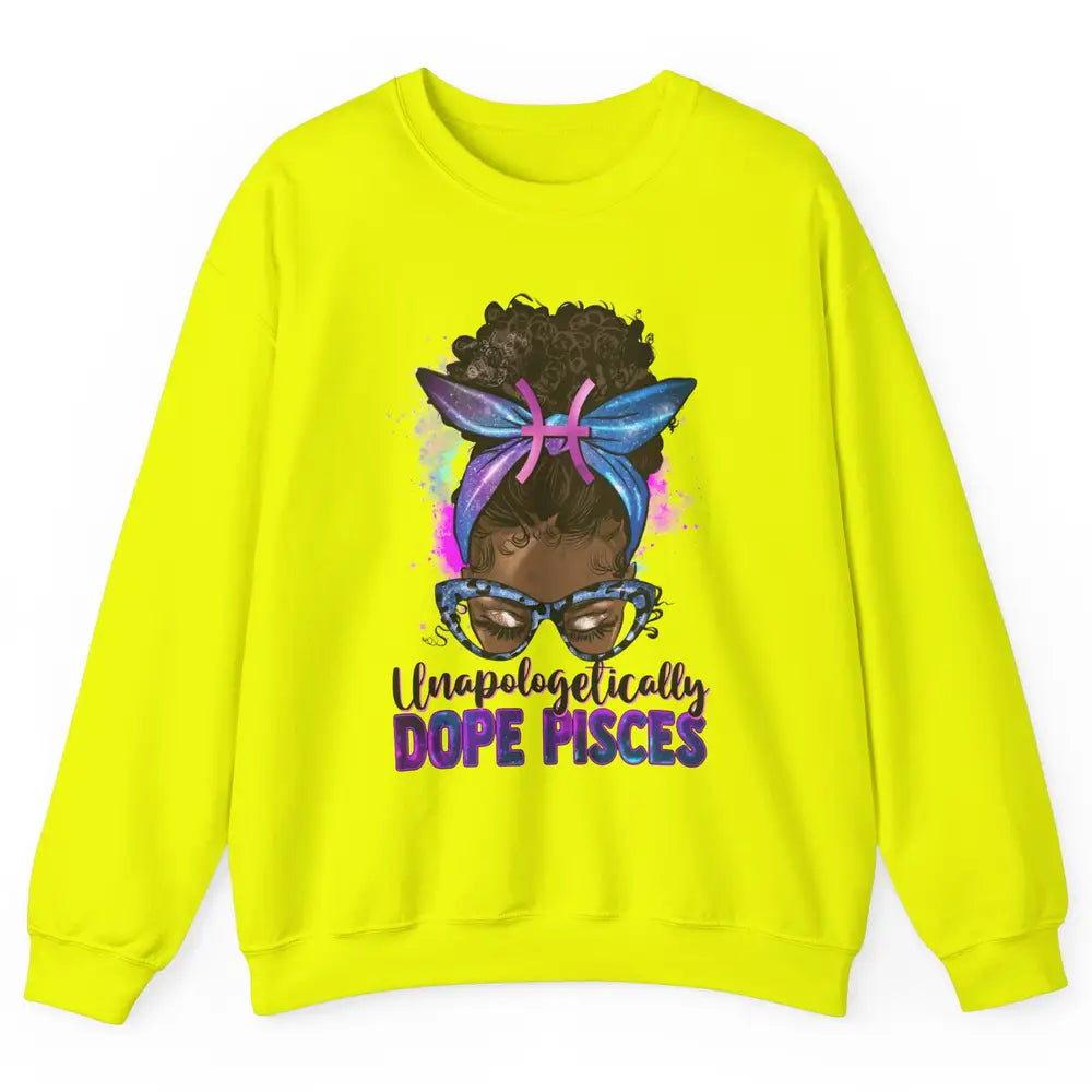 Unapologetically Dope Pisces Zodiac Leopard Afro Messy Bun Unisex Crewneck Sweatshirt