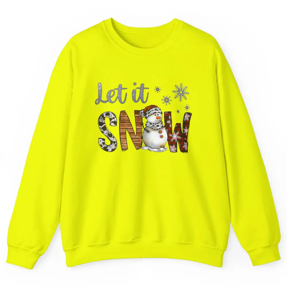 Leopard Snowman Let It Snow Snowflakes Western Christmas Unisex Crewneck Sweatshirt