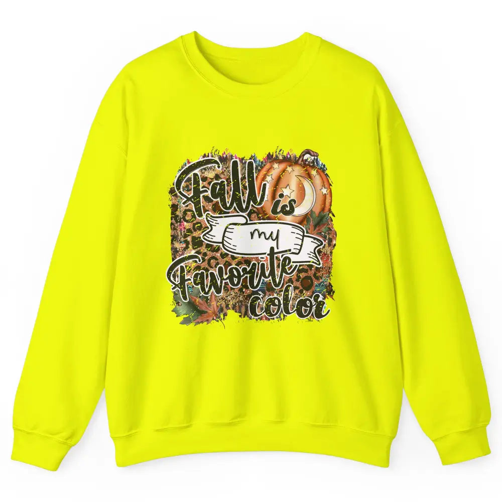 Retro Pumpkin Fall Is My Favorite Color Leopard Autumn Gift Unisex Crewneck Sweatshirt