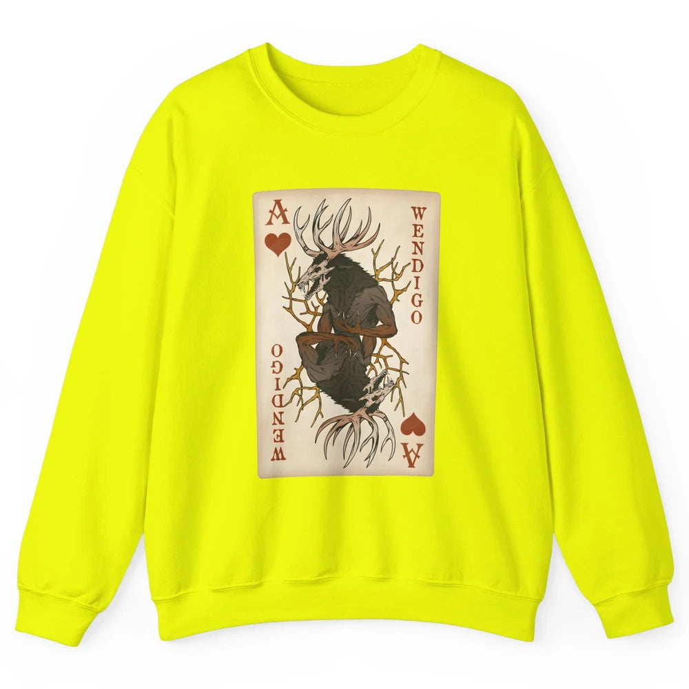 Scary Wendigo Original Cryptid Playing Card Tarot Reader Vintage Halloween Goth Unisex Crewneck Sweatshirt