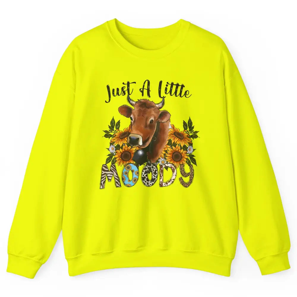 Sunflower Cow Just A Little Moody Leopard Western Country Unisex Crewneck Sweatshirt