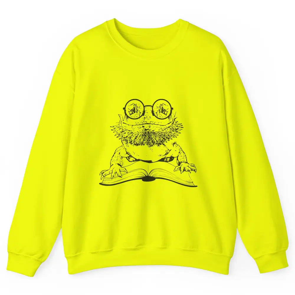 Bearded Dragon Glasses Reading Books Bookworm Funny Animal Unisex Crewneck Sweatshirt