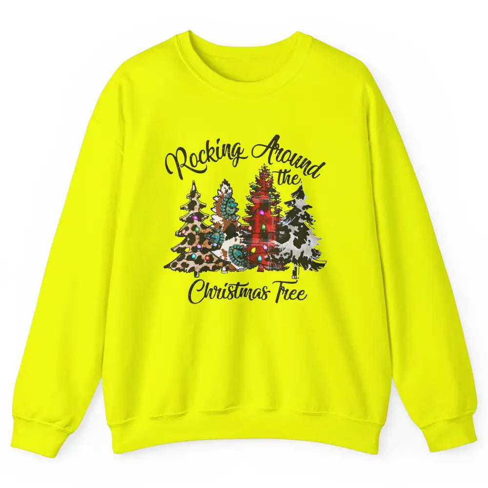 Leopard Christmas Tree Rocking Around Christmas Tree Western Unisex Crewneck Sweatshirt