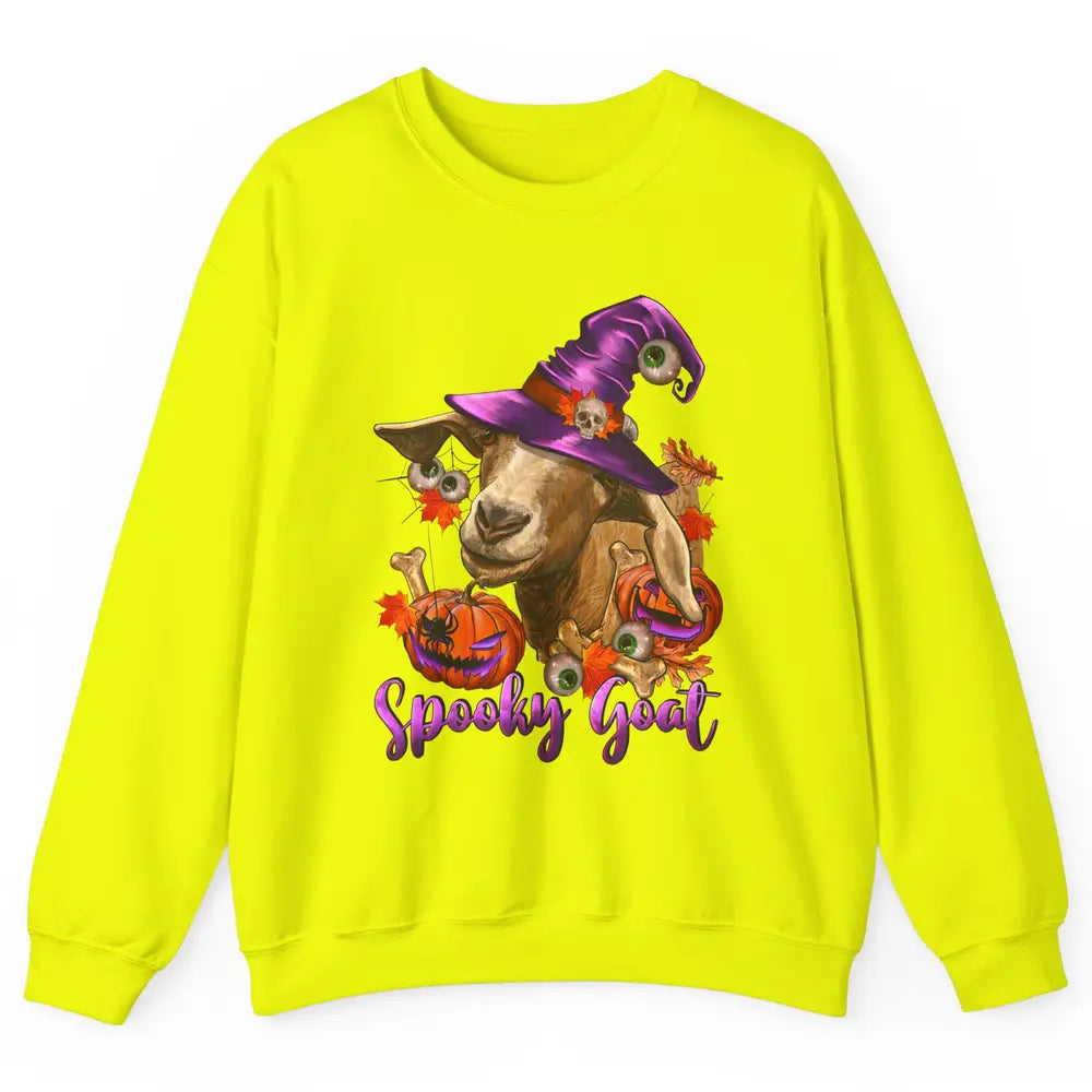 Funny Goat Witch Pumpkin Fall Leaves Halloween Goat Mom Unisex Crewneck Sweatshirt