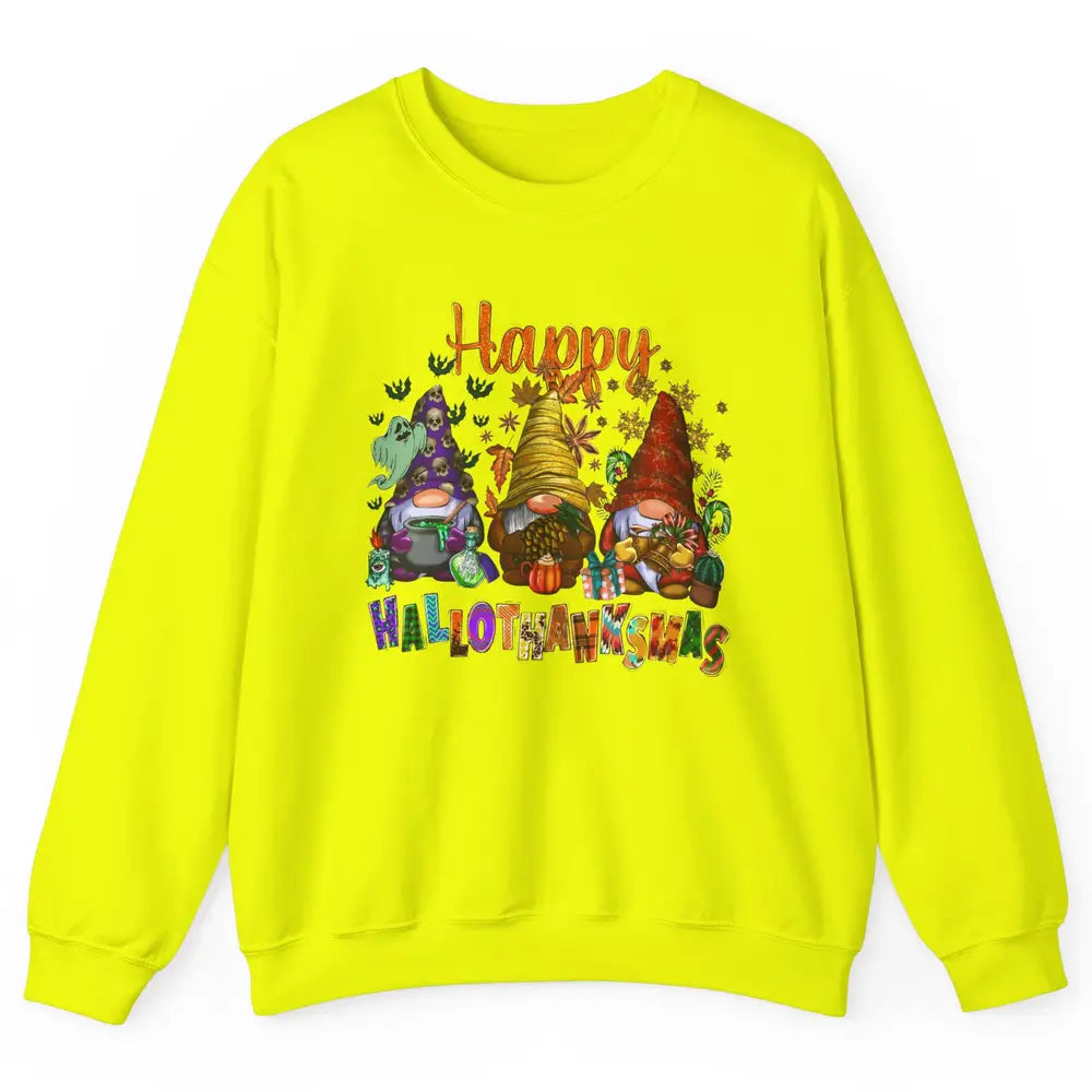 Pumpkin Gnomes Hallo-thank-mas Halloween Thanksgiving Xmas Unisex Crewneck Sweatshirt