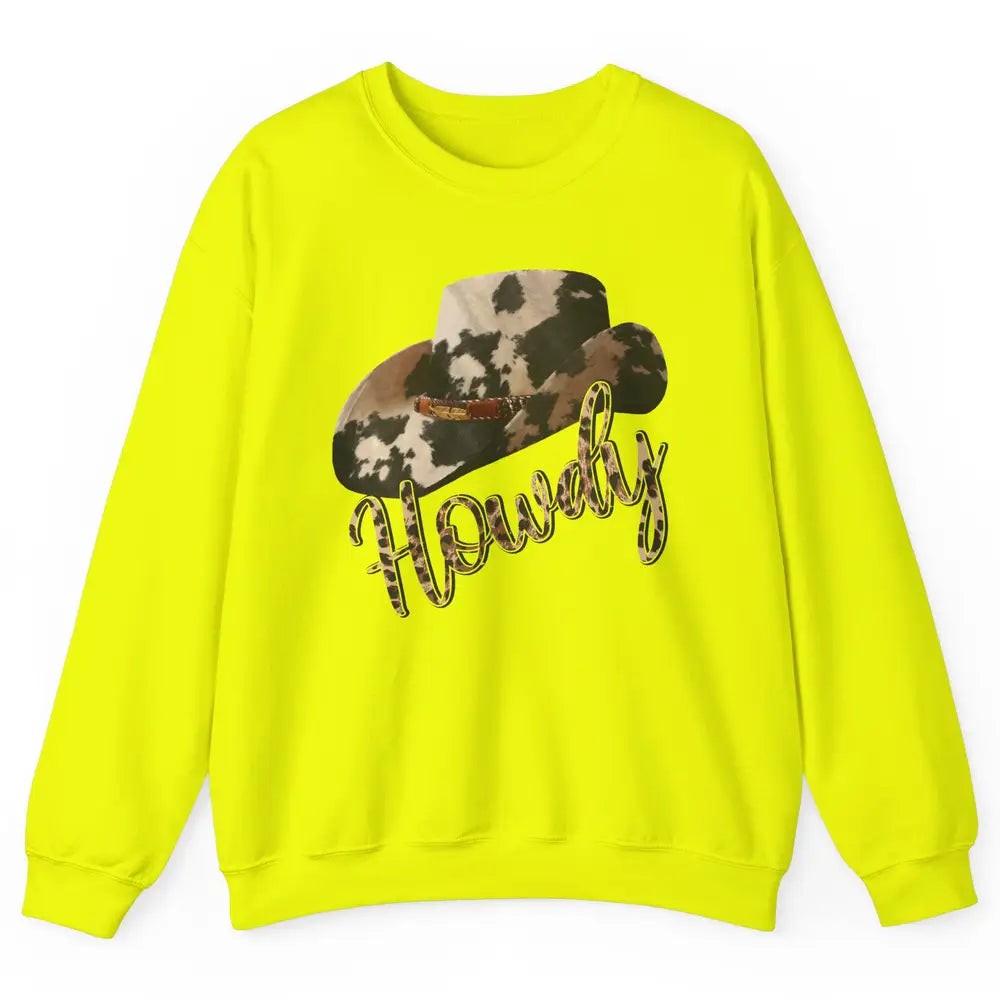 Vintage Leopard Cowboy Hat Howdy Western Country Cowgirls Unisex Crewneck Sweatshirt