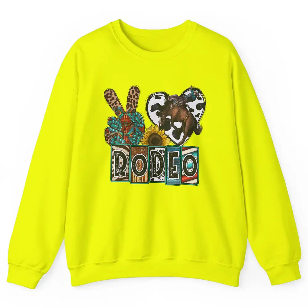 Sunflower Leopard Peace Love Rodeo Cowboy Western Country Unisex Crewneck Sweatshirt