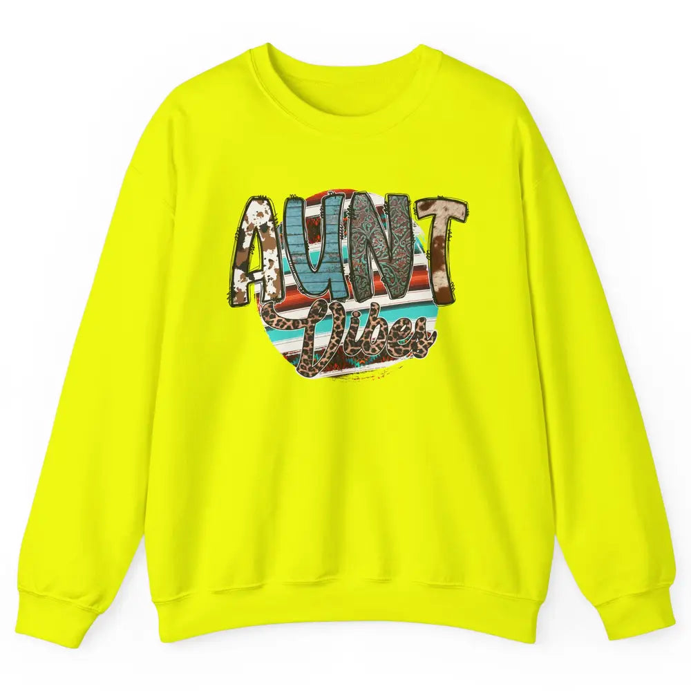 Aunt Vibes Cowhide Leopard Turquoise Western Country Auntie Unisex Crewneck Sweatshirt