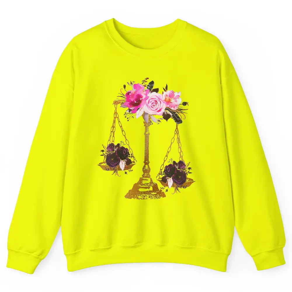 Wildflowers Lawyer Office Scales Roses Justice Law School Unisex Crewneck Sweatshirt