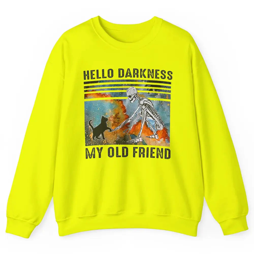 Black Cat And Skeleton Hello Darkness My Old Friend Cat Love Unisex Crewneck Sweatshirt