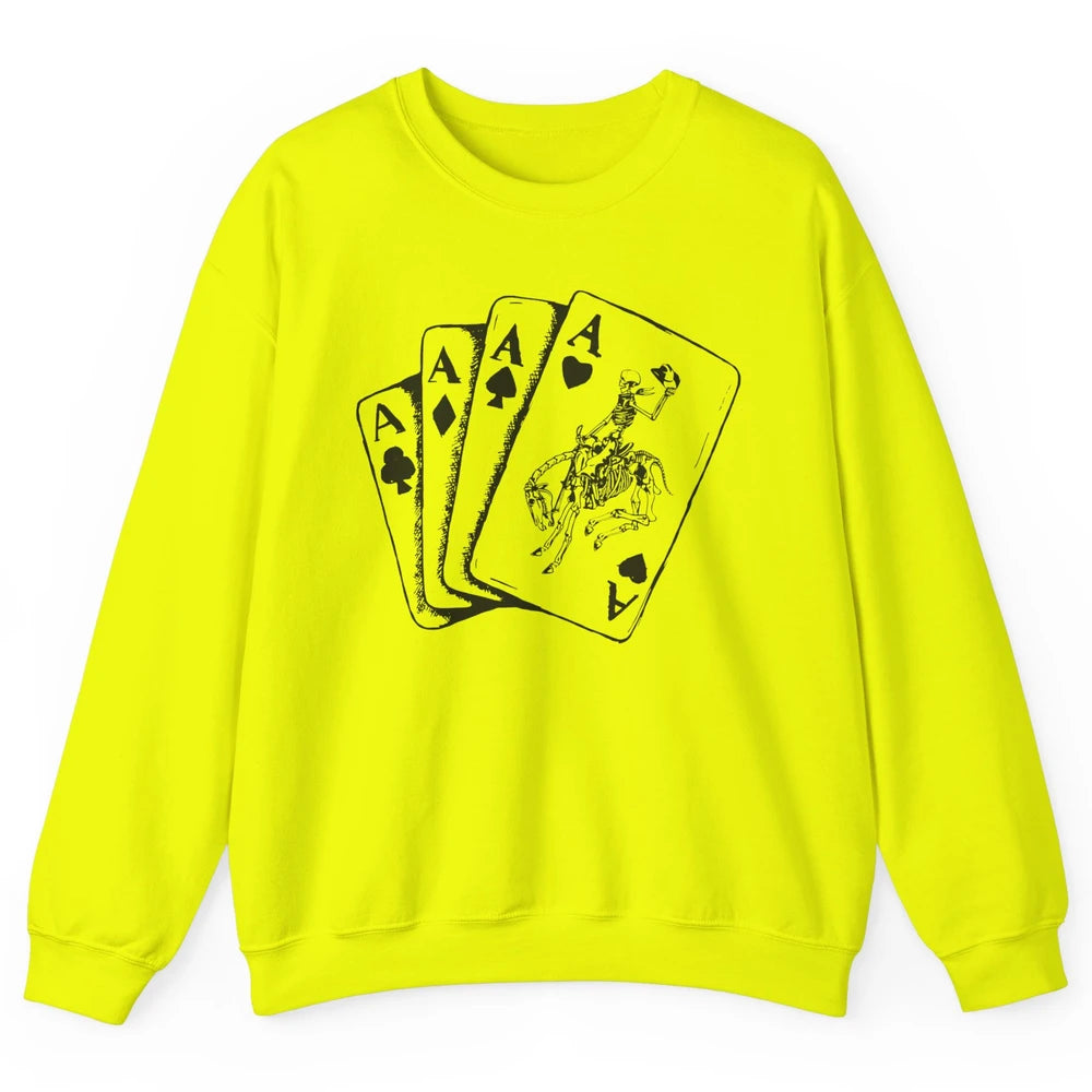 Skeleton Cowboy Horsing Playing Cards Western Cowboy Rodeo Unisex Crewneck Sweatshirt