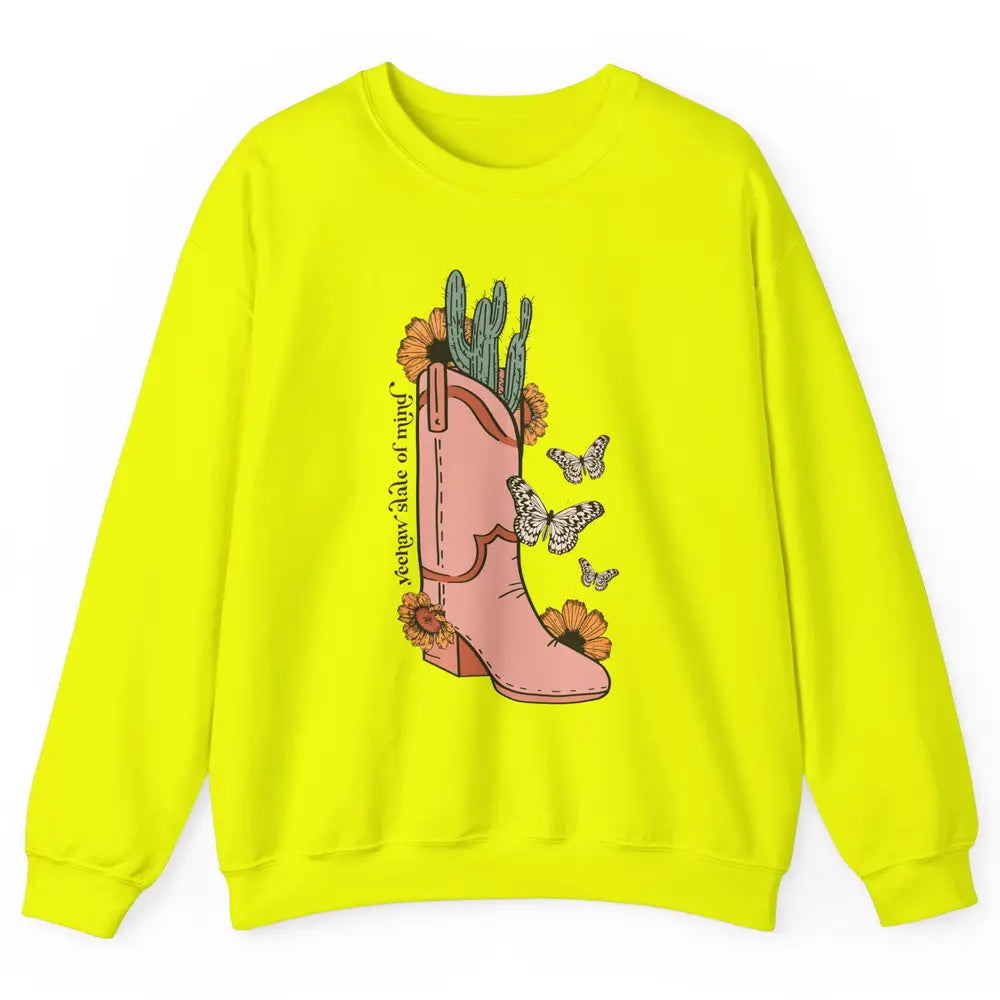 Yeehaw State of Mind Western Cowgirl Boot Desert Sunflower Unisex Crewneck Sweatshirt