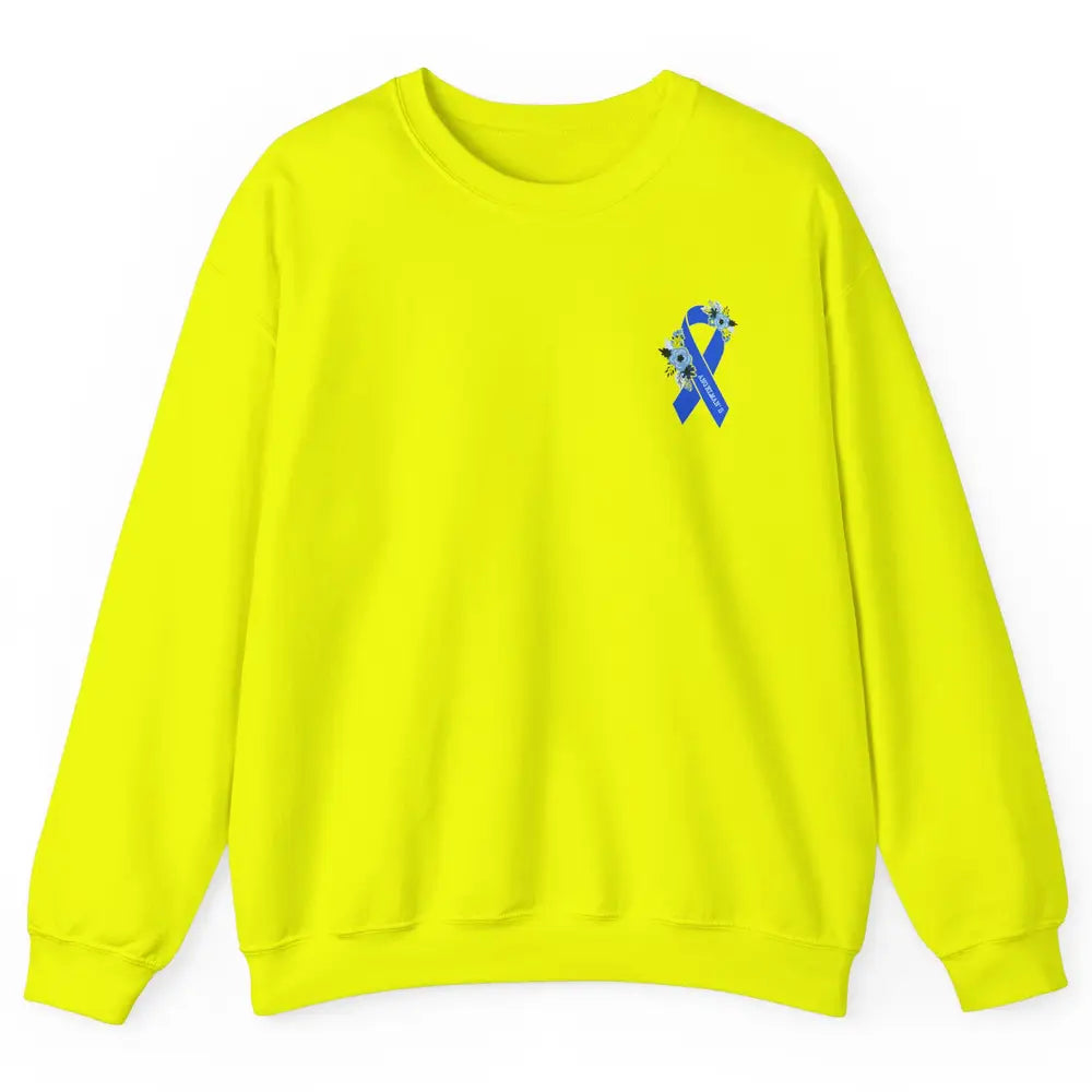 We Wear Blue Angelmans Syndrome Awareness Floral Blue Ribbon Unisex Crewneck Sweatshirt