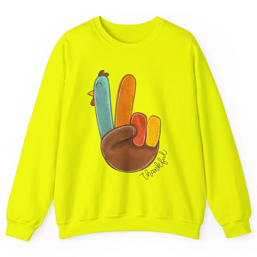 Funny Turkey Peace Sign Thankful Thanksgiving Gift Halloween Unisex Crewneck Sweatshirt